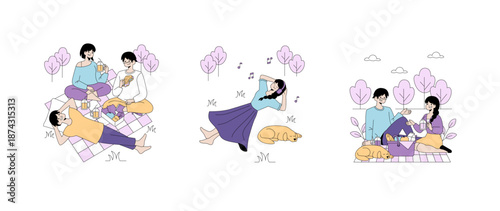 Relaxing Picnic and Music Enjoyment Vector Illustration