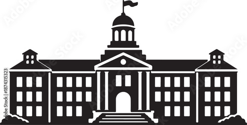 University Campus Building Silhouette Icon Vector