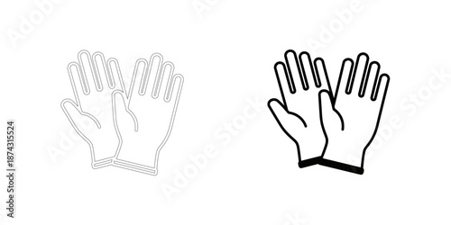 Medical latex gloves icon in line art and solid silhouette styles, isolated vector illustration of protective surgical hand wear.
