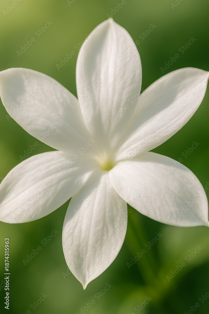 Fototapeta premium Close-up of delicate white flower petals on green background