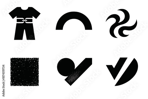 Linked Aesthetic Icons. Coordinated Look Linked Aesthetic icon set in silhouette bold style. Contain connected outfit pair, shared curve arc, drift glow orb,