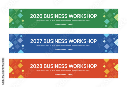 Modern business banner templates with abstract geometric patterns. Perfect for workshops, events, conferences, presentations, or branding projects, combining style and professionalism.