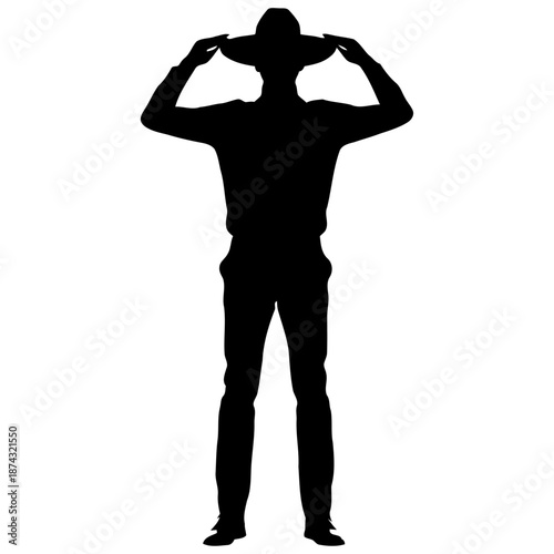 Gentleman in hat front silhouette vector for vintage clothing branding period film production and historical reenactment visual content