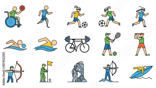 Collection of Various Sports Icons and Illustrations.