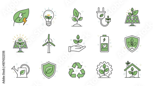 Eco Friendly Green Icons Set Illustration.