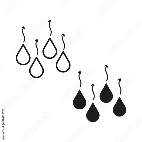 Water drop set. Rain fall pattern. Black ink Vector. Liquid drip art.