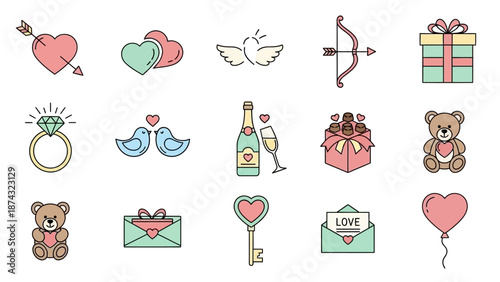 Valentines Day Love Icons and Symbols Collection.