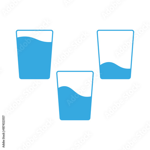 Blue water glass. Liquid level vector. Drink volume cup. Aqua vessel