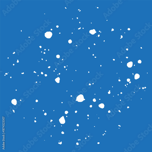 Blue space background. White snow texture. Falling dust Vector. Cosmic sky pattern.