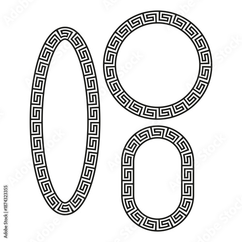 Greek ornament frame. Ancient border Vector. Meander pattern oval. Antique rim set.