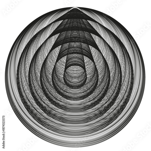 Abstract wireframe tunnel. 3d depth Vector. Sound wave cone. Line mesh art.