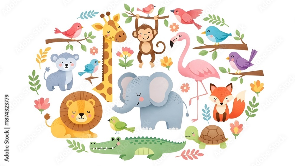 Fototapeta premium ilustración vectorial de animales de la selva en círculo