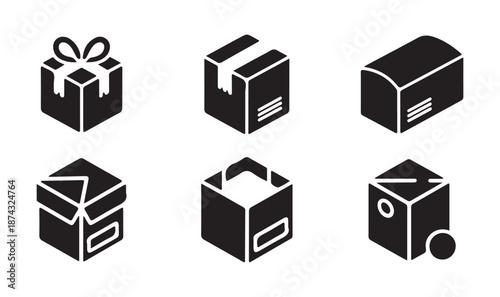 Parcel, Shipping, and Gift Box Icon Set, in Black Flat Style, vector illustration eps 10