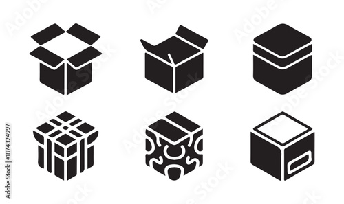 Parcel, Shipping, and Gift Box Icon Set, in Black Flat Style, vector illustration eps 10