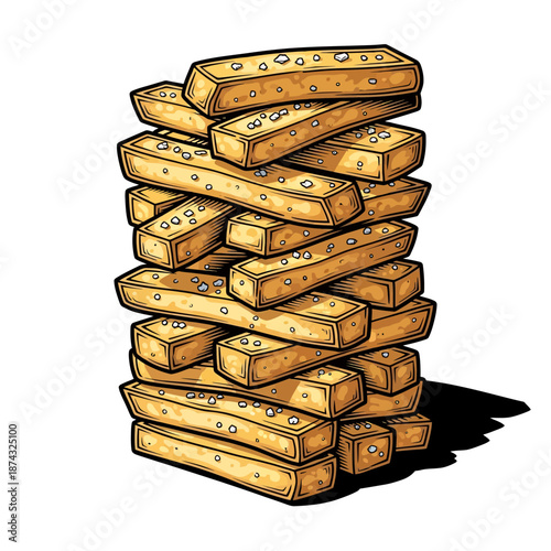Tower of Salty Fries: Comic Style Illustration on White