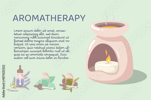 Aromatherapy educational template with an aroma lamp illustration. Clean layout for blog posts about the benefits of essential oils.