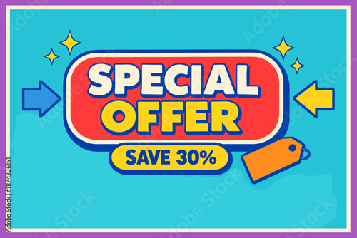 Special offer promotion with 30% discount and colorful graphics
