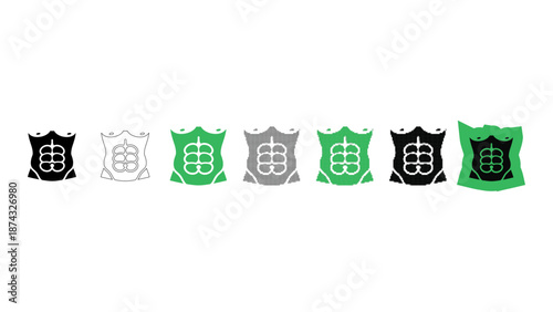 Abdominal muscle icon bundle for fitness anatomy core strength and body workout illustration