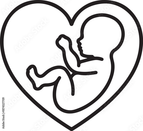 Pregnancy heart icon with unborn baby silhouette maternal love concept
