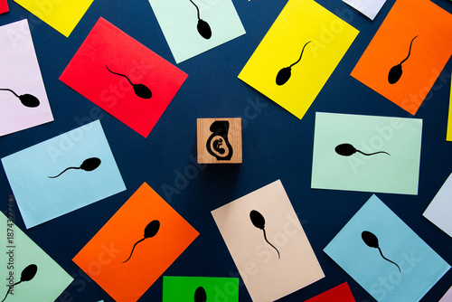 Bilde på lerret Sperm approaching embryo icon for reproduction and fertility concept