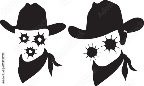Cowboy Outlaw Silhouette with Bullet Holes Western Bandit Icon