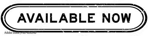 Grunge black available now word rubber seal stamp on white background