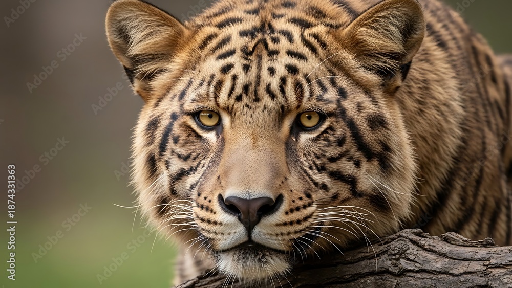 Fototapeta premium Tiger Resting on Branch with Intense Gaze