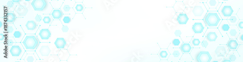 Health care or medical abstract background with hexagons, lines and dots. Scientific innovation banner template concept. Biology and pharmaceutical technology background. Vector illustration.