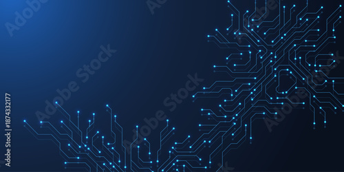 Circuit board digital abstract background. Motherboard technology texture design. AI semiconductor and computer processor on tech bg. Vector illustration