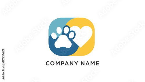 Animal Paw Print Heart Logo Design.