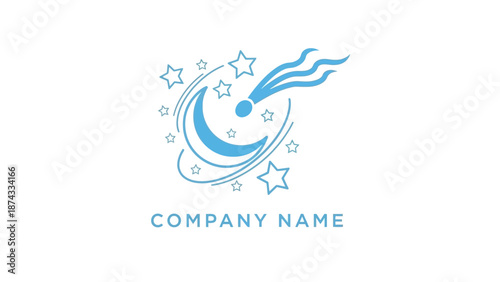 Blue Comet Logo Design with Stars.