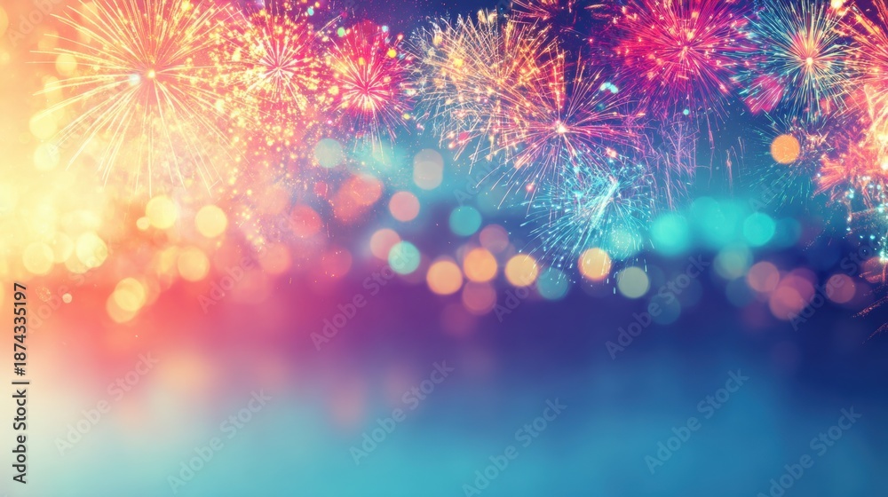Fototapeta premium Fireworks light up the night sky in a colorful display for a celebration