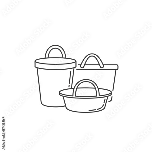 Set of three line art baskets, simple container icons for storage, shopping, or organization