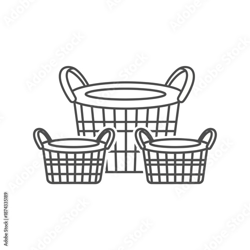 Set of three woven baskets, storage organization, laundry and home decor illustrations