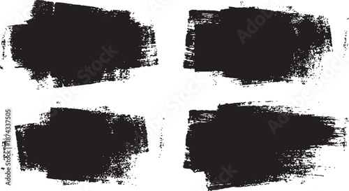 Set of black grunge paint brush strokes. Dirty ink texture banners and rough roller background shapes vector illustration.