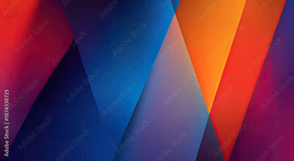 Fototapeta premium Geometric abstract of overlapping, color-blocked triangles in vibrant hues