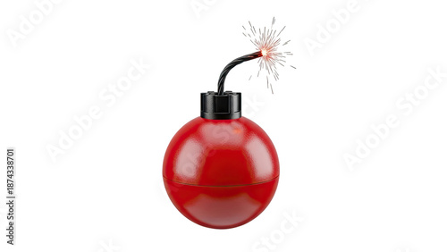 Red bomb with lit fuse and sparks