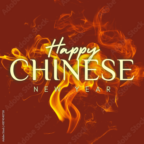 Happy Chinese New Year Greeting with Fire Flame Effect – Copy Space – Lunar Festival Poster Template