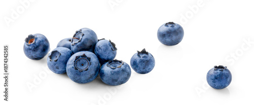Canvas Print Fresh Blueberries Scattered on a Pure White Background
