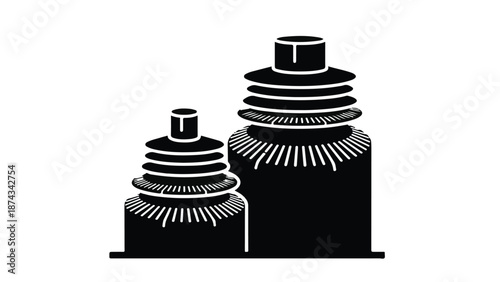 Modern stacked cylinder sculptures on display