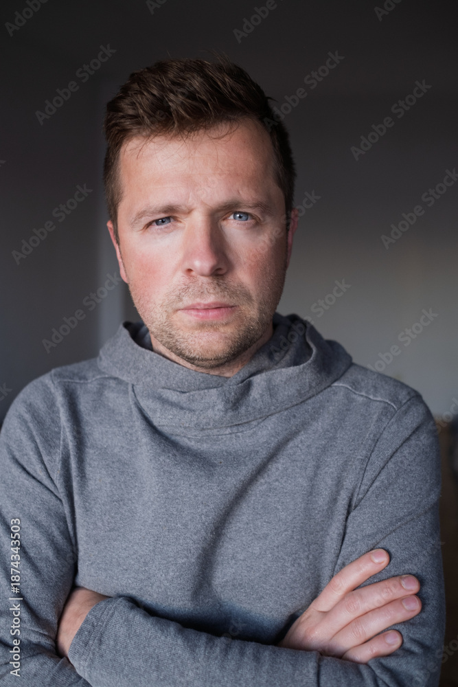 Obraz premium Portrait of an Emotionless Man. Burnout and Stress