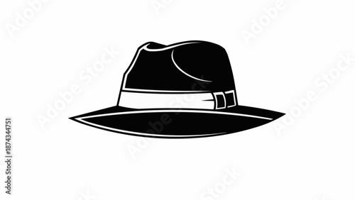 Classic Black Fedora Hat Illustration.