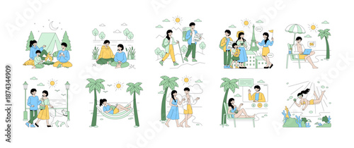 Outdoor Activities Vector Illustration with People Enjoying Nature