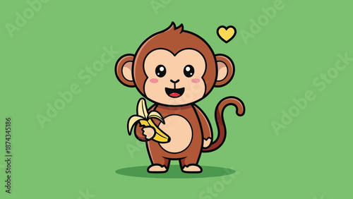 Cute Monkey Holding Banana Cartoon Vector.