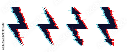 glitch distorted lightnings set thunderbolts with tv or vhs