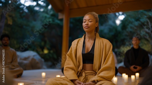 A spiritual guide leading a small retreat group through a candlelit evening reflection, gentle chanting echoing in a wooden lodge — emotional grounding, inner clarity, and guided ritual. cinematic