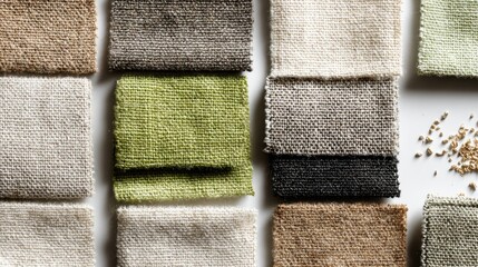 Neutral and earth tone fabric swatches for interior design and textiles