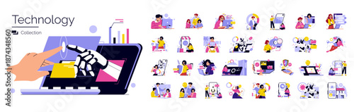 Technology and AI Interaction Vector Illustration