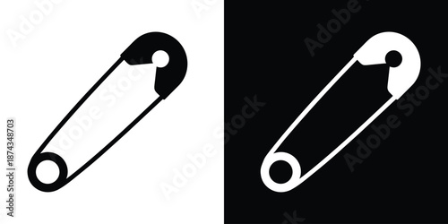 Safety pin icon symbol, closed black safety pin vector silhouette
