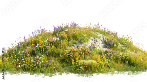Wild Grass Meadow Landscape Isolated on White Background